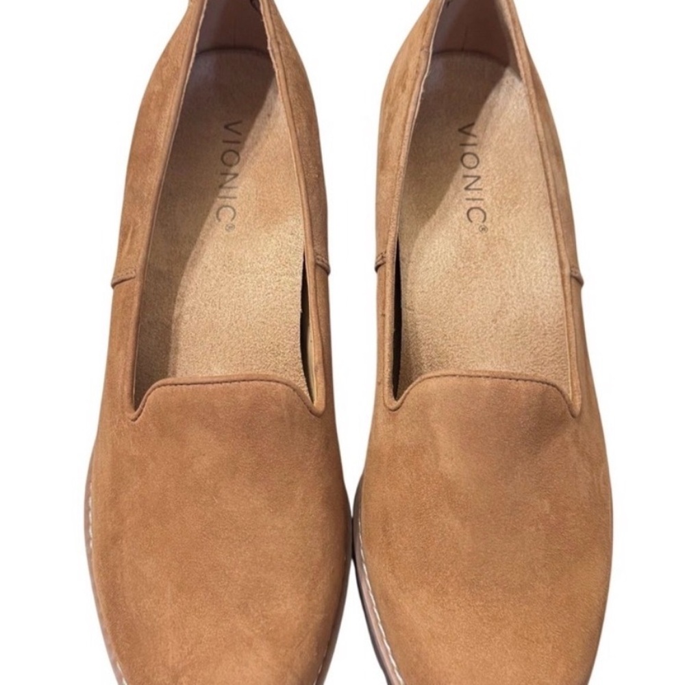 Vionic Willa Tan Suede Slip-On Wedge Clogs - Picture 2 of 12